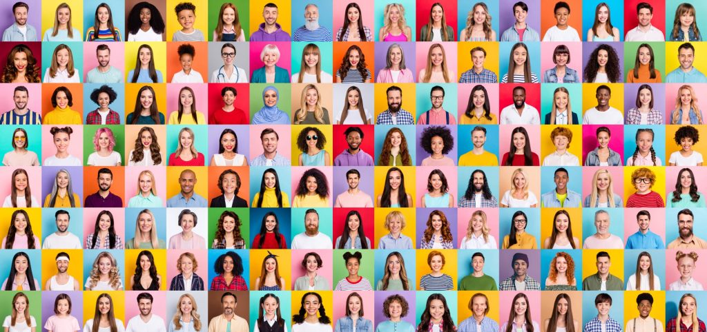 collage of portraits with colorful backgrounds