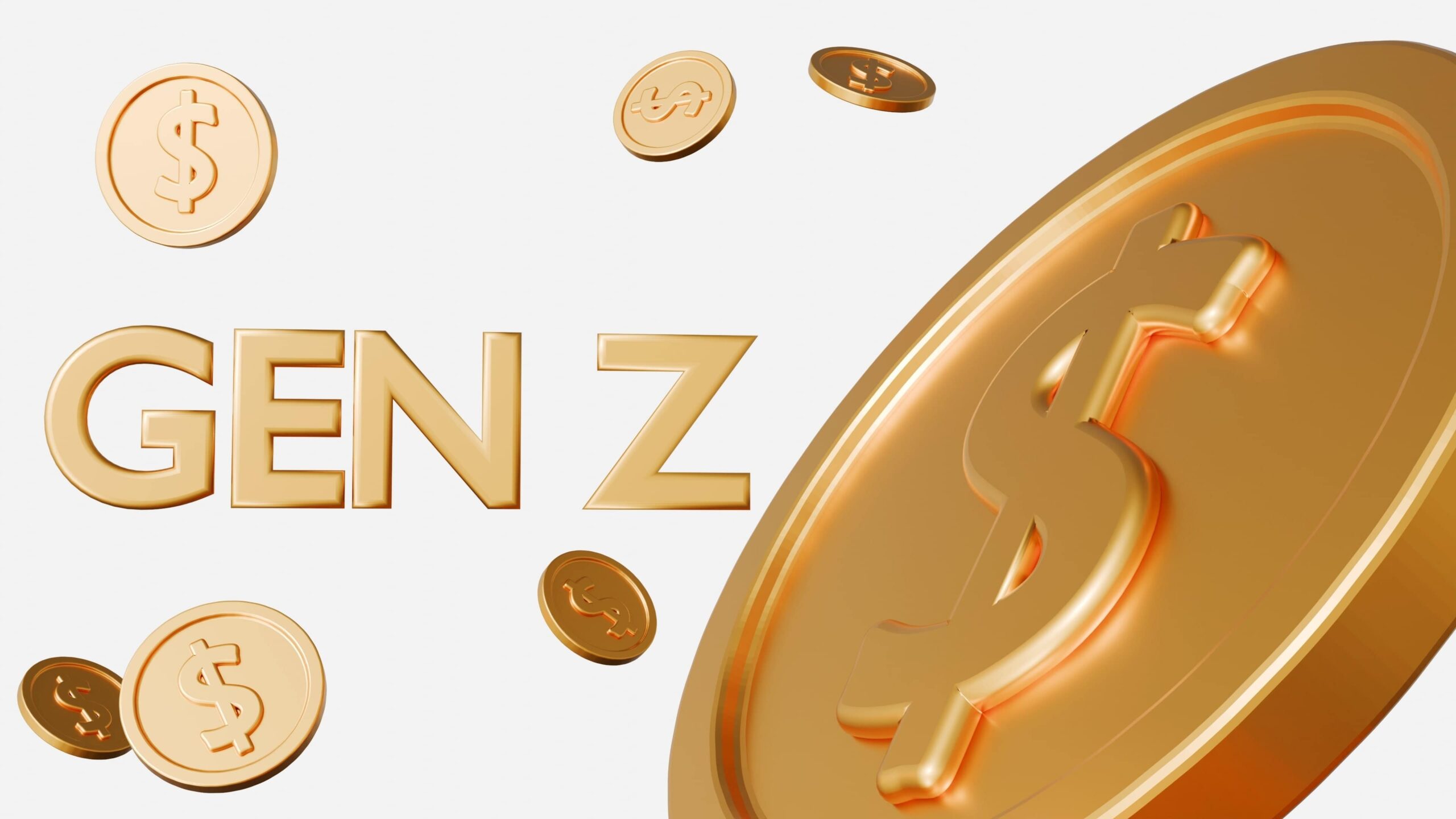 3D illustration of gold coins with dollar signs surrounding bold gold text that reads GEN Z.