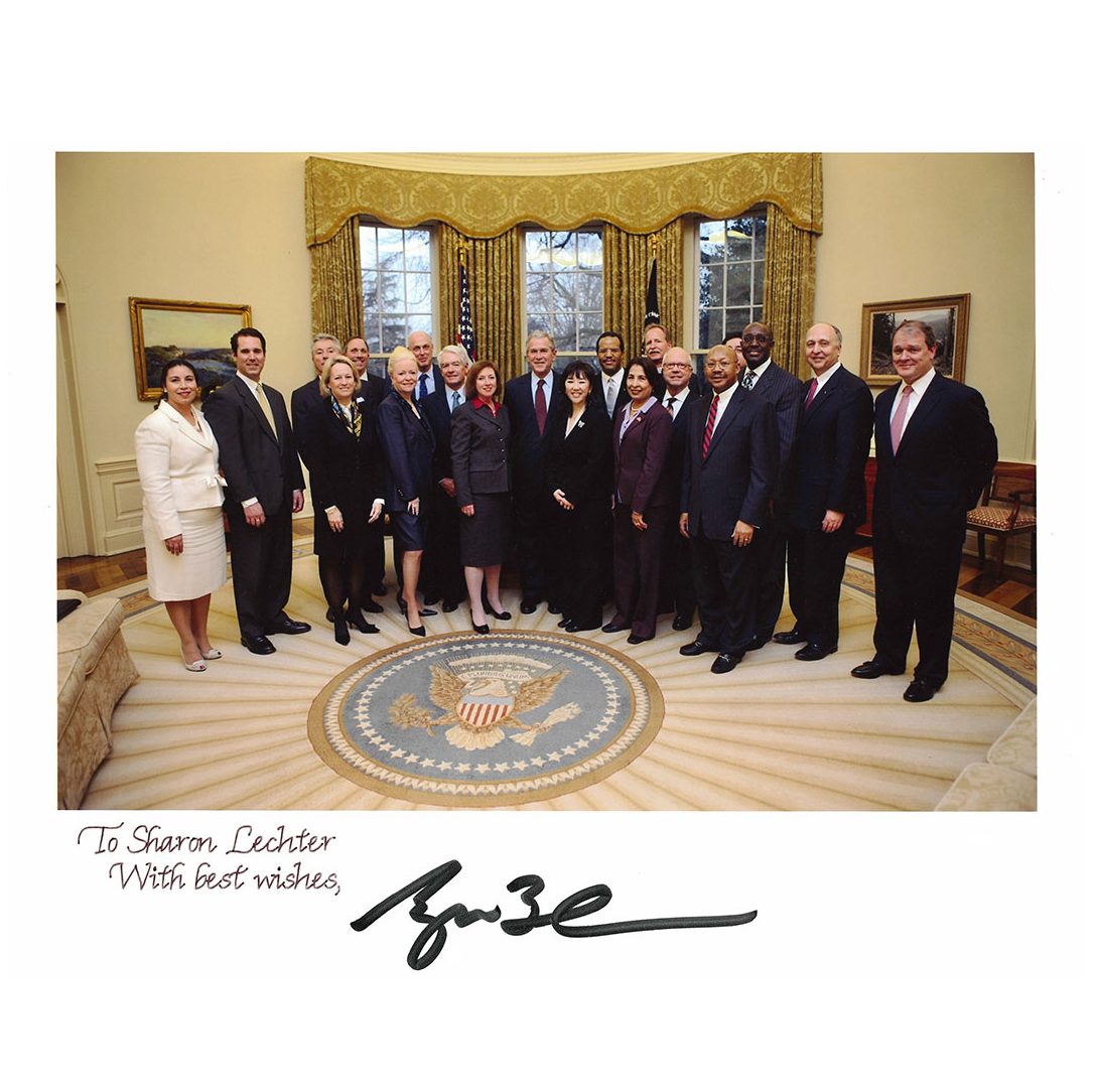 Sharon Lechter post card from the white house oval office signed by president Bush