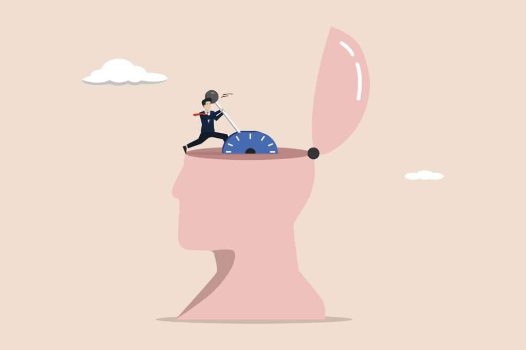 a person turning a large dial inside a plastic open head